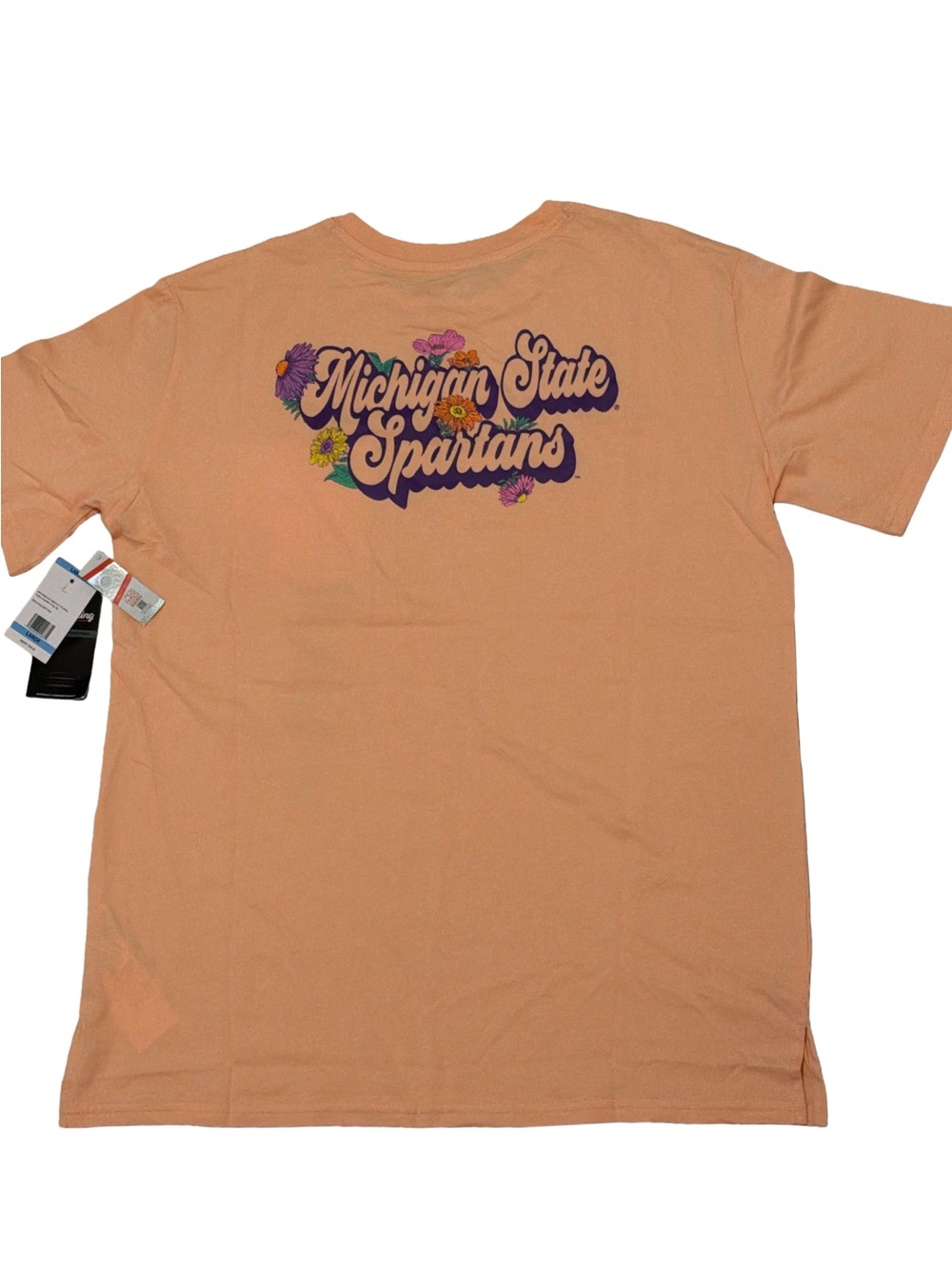 Captivating Michigan State Spartans Peach Graphic T-Shirt, Large NWT
